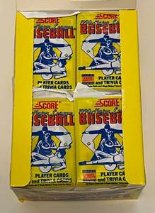 lot 138 image: 1990 Score Baseball Cards Wax Pack Box, 36 Packs