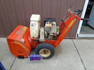 Simplicity 860 snow blower. 8 hp. Used condition. Tested & works. As shown.