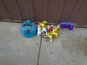 Assortment of auto chemicals & kerosene can feels full. As shown.