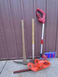 Assorted tools. Sledgepick etc. Hedge trimmers not included. As shown.