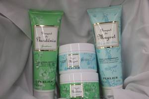 lot 17 image: PERLIER  Body Cream & Bath Cream Bouquet de Gardinia & Bouquet de Mueget 1 set of each (4Items total)