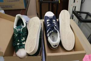 lot 54 image: ADIDAS Throwback  Athletic Shoes - Blue & Green Size 13  - how cool are these