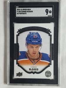 lot 4 image: Connor Mcdavid Rookie 2015-16 Upper Deck Portraits #P-100, SGC 9 MT