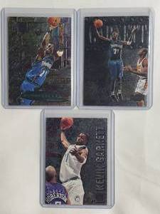 lot 43 image: Lot of 3 Kevin Garnett Fleer Metal 1996 No. 58, 1997 No. 224, 1998 No. 65