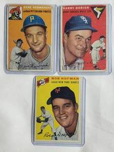 lot 44 image: Lot of 3 1954 Topps Gene Hermanski No. 228, Bob Hofman No. 99, Harry Dorish No. 110