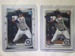 lot 77 image: Lot of 2 Julio Rodriguez 2020 Bowman Chrome Prospects BCP-19 & Bowman Prospects BP-19