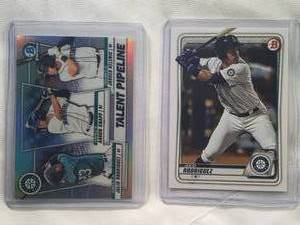 lot 94 image: Lot of 2 Julio Rodriguez 2020 Bowman Prospects BP-19 & 2020 Bowman Chrome Mariners Talent Pipeline Aaron Knapp, Jarred Kelenic, Julio Rodriguez No. TP-SEA