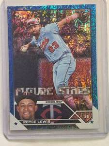 lot 104 image: Royce Lewis 2023 Topps Series Two Blue Shimmer No. 451, Numbered 950999