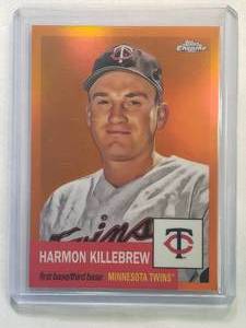 lot 111 image: Harmon Killebrew 2022 Topps Chrome Orange Refractor No. 459 Numbered 1925