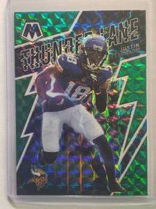 lot 120 image: Justin Jefferson Thunder Lane 2022 Panini Mosaic Green Prizm No. TL-10