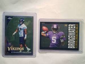lot 188 image: Lot of 2 Rookies Everson Griffin Topps Chrome No. C134, Teddy Bridgewater Topps No. 6