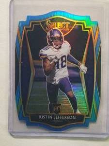 lot 222 image: Justin Jefferson Rookie 2020 Panini Premier Level Blue Prizm No. 161