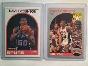 lot 230 image: Lot of 2 David Robinson Rookies 1989 NBA Hoops No. 310, 1990 NBA Hoops Rookie of the Year No. 270