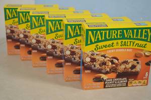 lot 19 image: 6ct Natures Valley Sweet & Salty Nut Chewy Granola Bars Dark Chocolate, Peanut, and Almond Flavor
