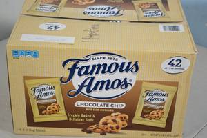 lot 48 image: Case of Famous Amos Bite Size Chocolate Chip Cookies Snack Pack 42ct