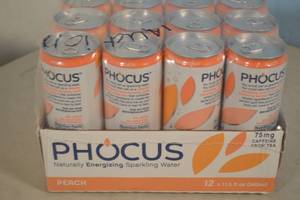 lot 56 image: Phocus Naturally Energizing Sparkling Water 12-Pack Peach Flavor