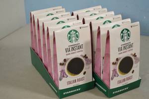 lot 82 image: Starbucks Via Instant Italian Roast Dark Roast Coffee Grounds 12-Pack