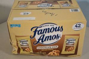 lot 91 image: Case of Famous Amos Bite Size Chocolate Chip Cookies Snack Pack 42ct