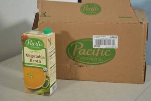 lot 93 image: Case of Pacfic Foods Organic Low Sodium Vegetable Broth 12ct