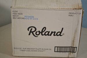lot 267 image: Case of Roland Flat Filet Anchovies in Olive Oil 100 Cans