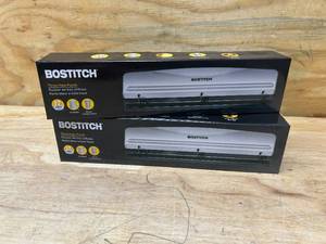 lot 54 image: BOSTITCH Lot of 2- Office Premium 3 Hole Punches, 12 Sheet Capacity, Metal, Rubber Base, Easy-Clean Tray, Silver