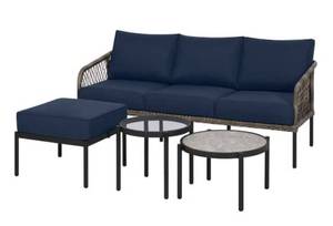 lot 39 image: STYLEWELL Parker Mill Black 4-Piece Metal Patio Seating Set with Porter Midnight Cushions