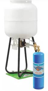 lot 27 image: FLAME KING 1 lb., 14.1 oz. Empty Blue Welding Propane Tank Refill Kit with CGA600 Connection Refill Adapter and Refill Stand