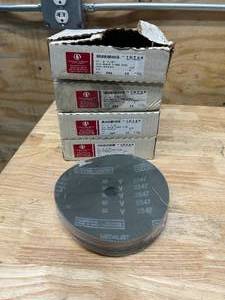 lot 113 image: CABORUNDUM ABRASIVES Lot of 4 Boxes of- 7 x 78 Resin Fibre Discs- 80 Grit (25 discs per box)