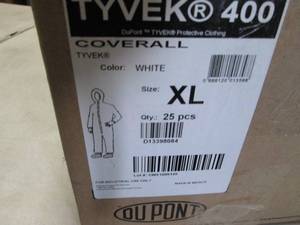lot 57 image: Case of 25 Tyvek XL White Coveralls...