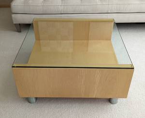 lot 2 image: Contemporary Glass Topped Wood Coffee Table