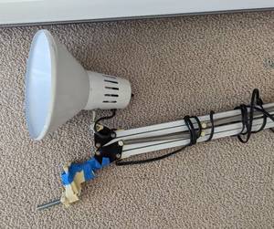 lot 57 image: Pair of Hanging Florescent Work Lights and Adjustable Lamp