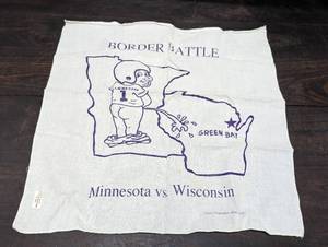 lot 134 image: Vintage Minnesota Vs. Wisconsin Border Battle Handkerchief