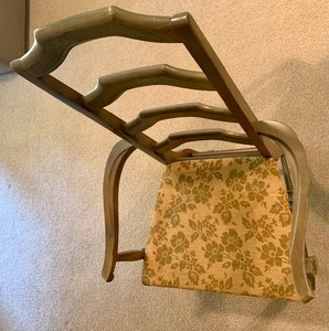 lot 66 image: Vintage Ladder Back Arm Chair with Green Floral Seat