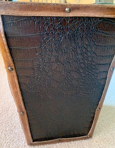 lot 94 image: Leather and Wood Waste Basket