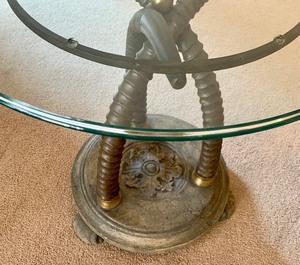 lot 95 image: Unique Faux Animal Tusk Glass Top End Table