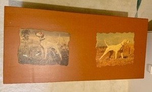 lot 201 image: Wooden Storage Chest with Hunting Dog Decals