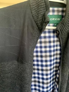 lot 215 image: Orvis Sweater Jacket With Plaid Interior, Size Medium