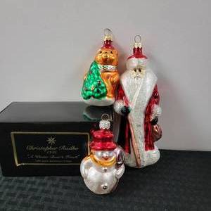 lot 102 image: Radko Blown Glass Christmas Ornaments  Santa  Bear  Snowman