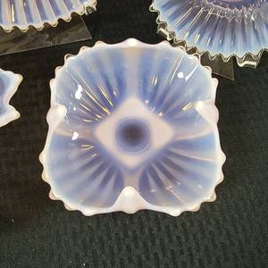 lot 53 image: Romantic Vintage Pink Satin Glass Serving Pieces  lot of 4