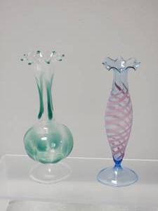 lot 53B1 image: Bimini Ultra-Fine Italian Studio Art Glass Vases (2) - Blue  Sea Green