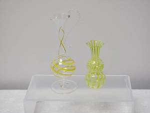 lot 53B2 image: Bimini Ultra-Fine Italian Studio Art Glass Vases (2) - Yellow Swirl  Yellow Stripes