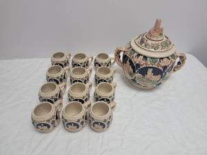 lot 44 image: 1950s German Gerz Punch Bowl and Stoneware Mugs