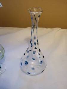 lot 53A1 image: Bimini Ultra-Fine Italian Studio Art Glass Vases (3) - Blue Polka Dot  White Polka Dot