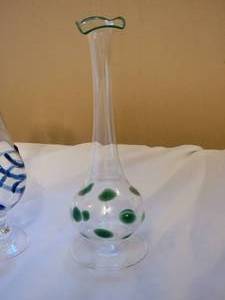 lot 53A2 image: Bimini Ultra-Fine Italian Studio Art Glass Vases (3) - Green Polka Dot  Blue Swirl  Pink-Green Gradient