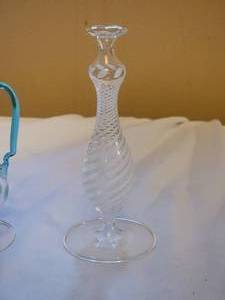 lot 53A3 image: Bimini Ultra-Fine Italian Studio Art Glass Vases & Pitcher (3) - Pearl Spiral  Blue Polka Dots