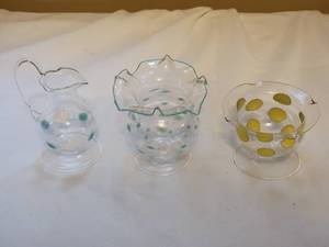 lot 53A6 image: Bimini Ultra-Fine Italian Studio Art Glass Creamer & Nut Dish - Blue Polka Dot  Yellow Polka Dot