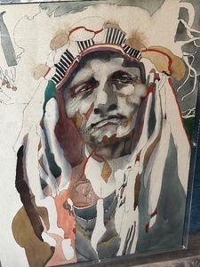 lot 3 image: Original Watercolor Painting of Two Moons Cheyenne by Sari Staggs