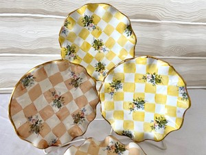 lot 50 image: (4) Mackenzie Childs Salad Plates with Ruffled Rims