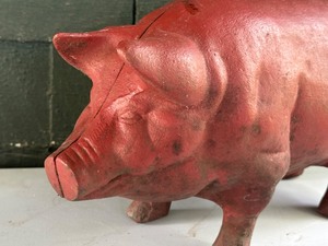 lot 111 image: Red Painted Cast Iron Pig Figurine