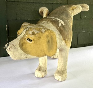 lot 97 image: Antique Paper Mache Beagle Dog Peeing Figurine